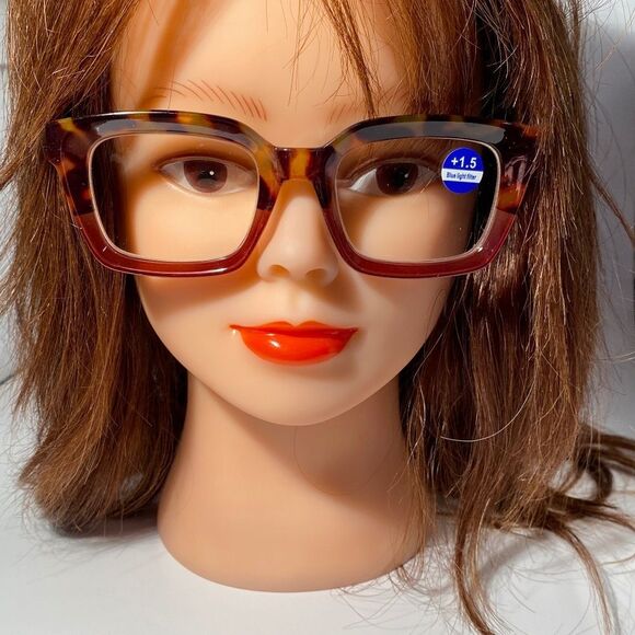 1559 Claudia Square Concave 1.5 NEW Tortoise Reading Glasses Blue Light Filter - Picture 1 of 9